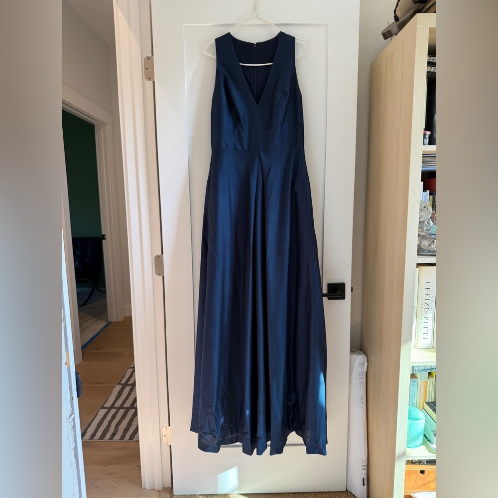 ALFRED SUNG Midnight Blue floor length Dress size 10 pockets D611 formal holiday